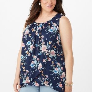 PLUS SIZE FLORAL HIGH-LOW TULIP-HEM TOP